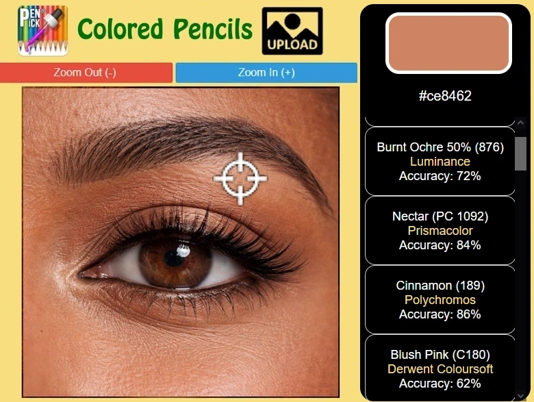 colored pencil picker software showing which colored pencil brand to use for drawing colorful eye